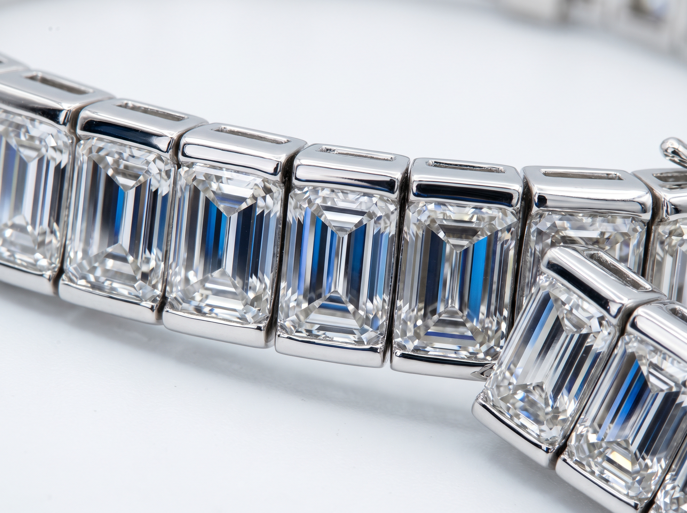 Emerald Cut Diamond Tennis Bracelet — macro close-up