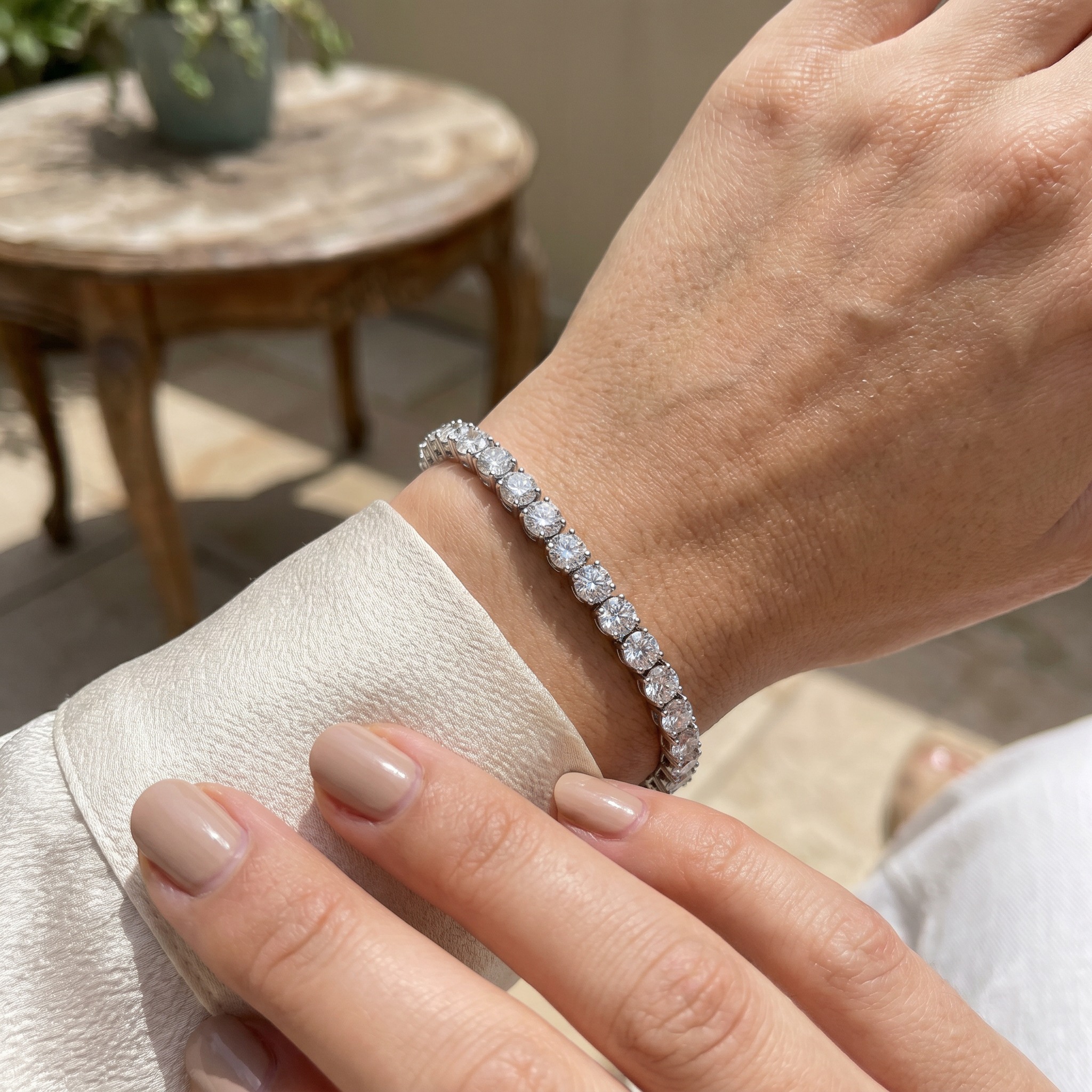 Diamond Tennis Bracelet — worn on wrist