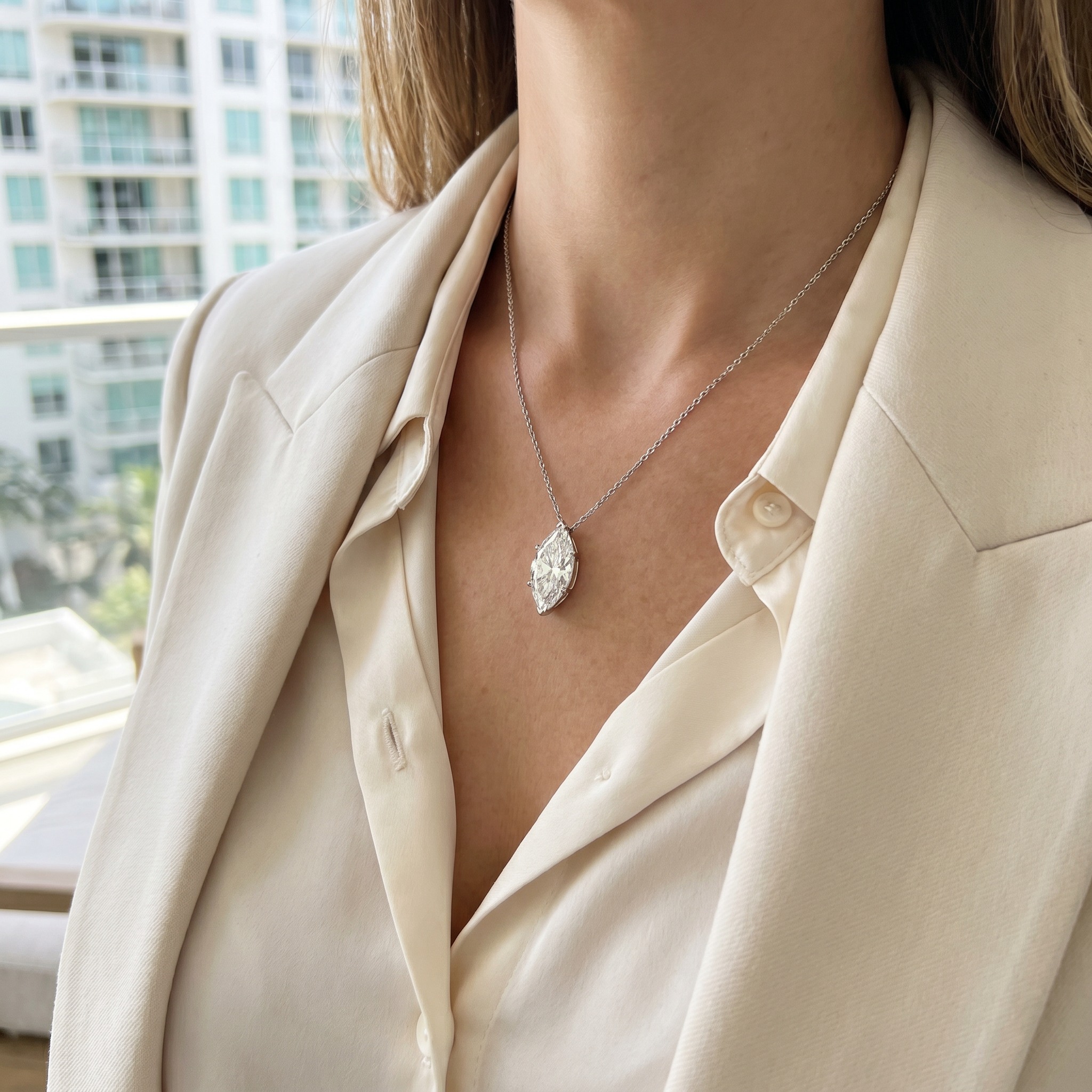 Marquise Cut Diamond Solitaire Pendant — worn