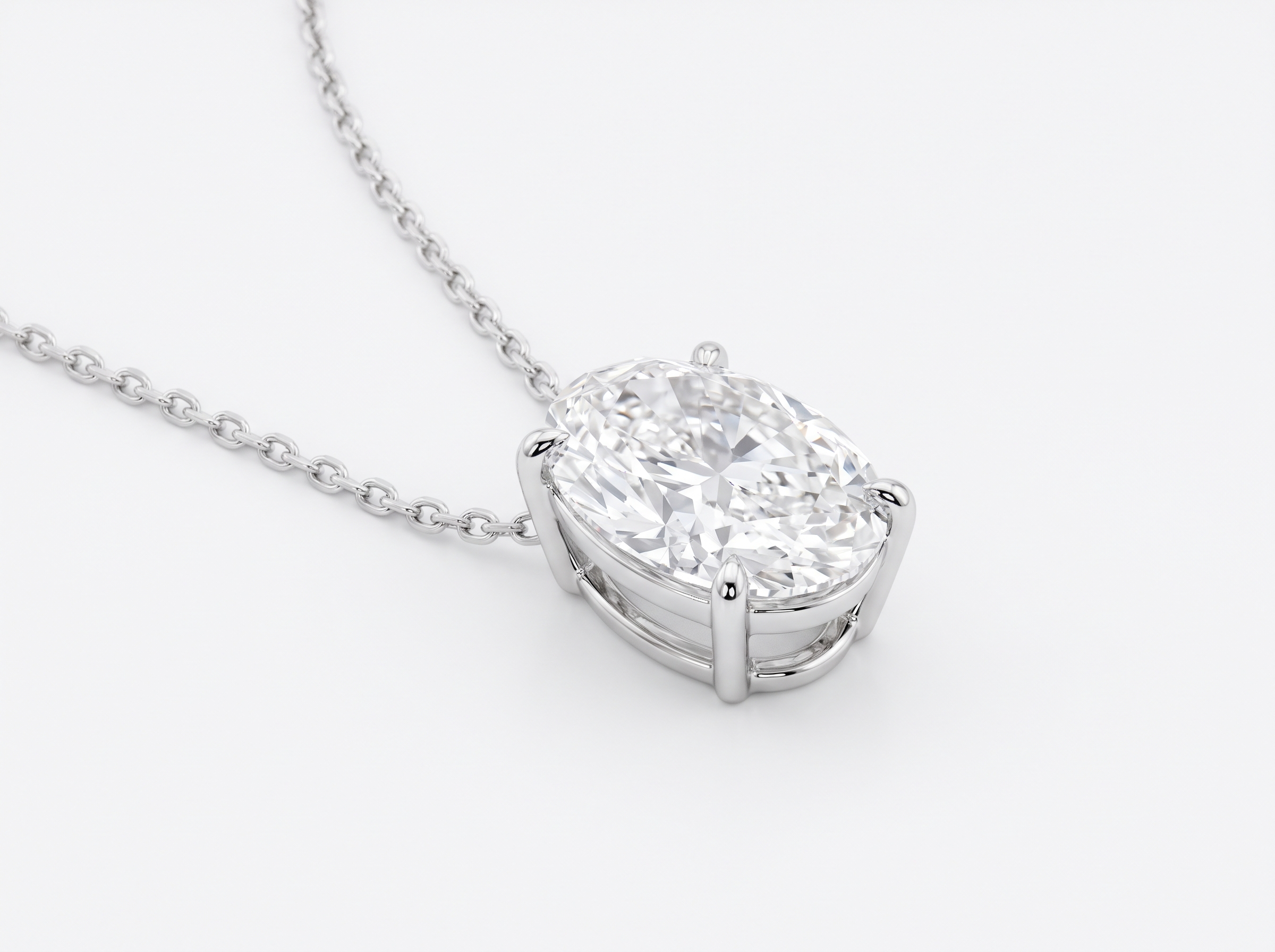Oval Solitaire Diamond Pendant in 18K white gold