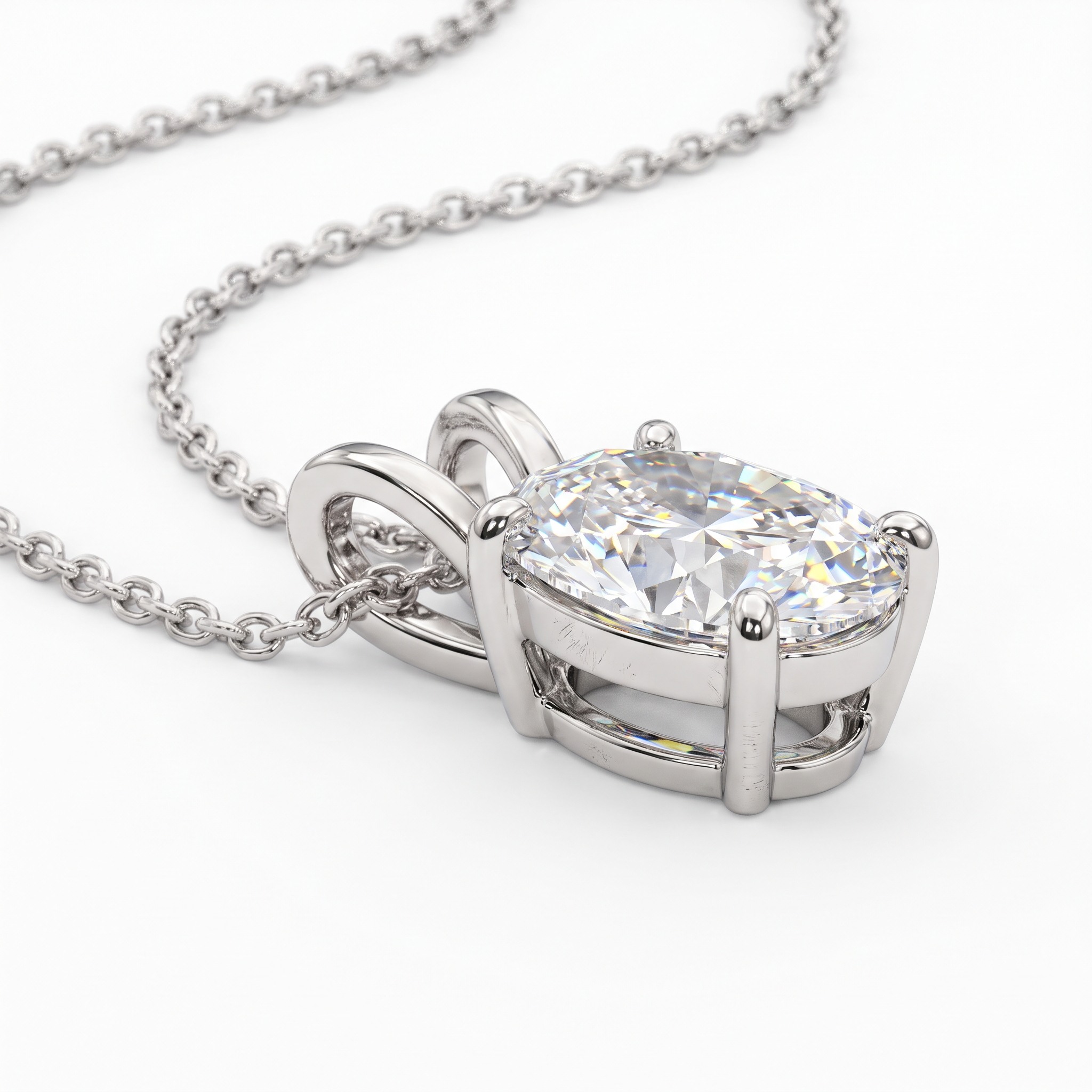 Oval Cut Diamond Solitaire Pendant — macro